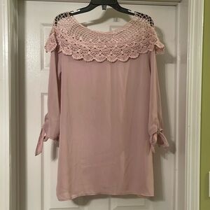 Nextmia - light pink tunic - crocheted neckline - sheer - size 14